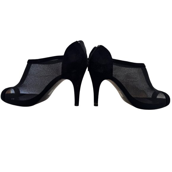 M By Marinelli Black Mesh Peep Toe Heels With Back Zipper Womens Shoes Size 10M - Picture 1 of 4